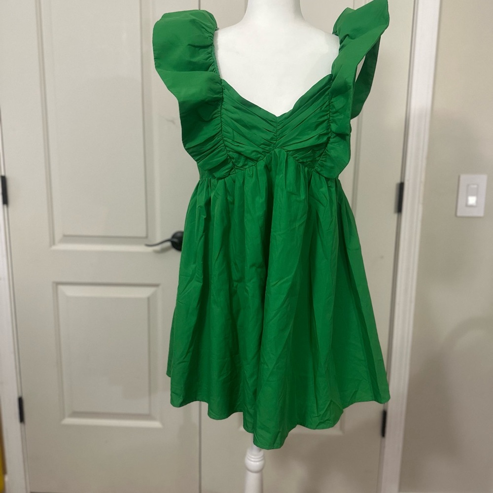 Entro Vibrant Green Kids Dress with Ruffle Sleeves